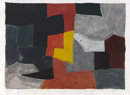 Lithograph Poliakoff - Composition grise rouge et jaune