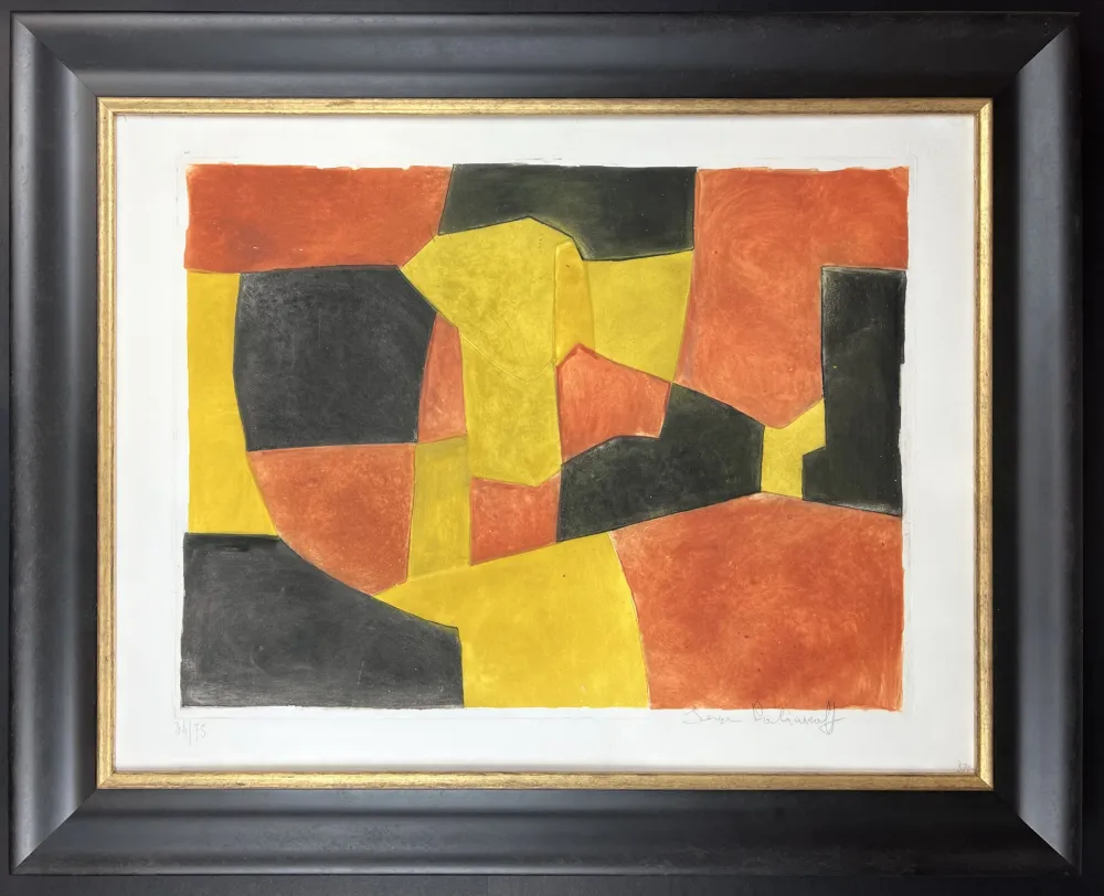 Etching And Aquatint Poliakoff - Composition noire, jaune et brune 