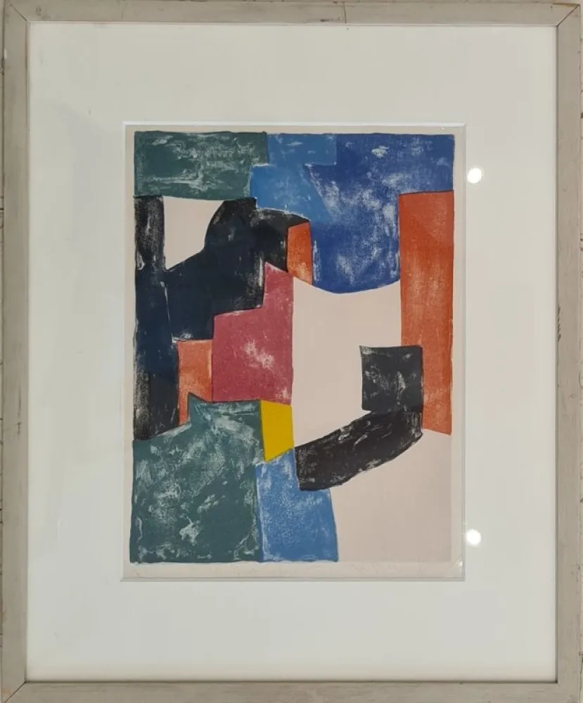 Lithograph Poliakoff - Composition Noire,Bleue et Rouge N°37 