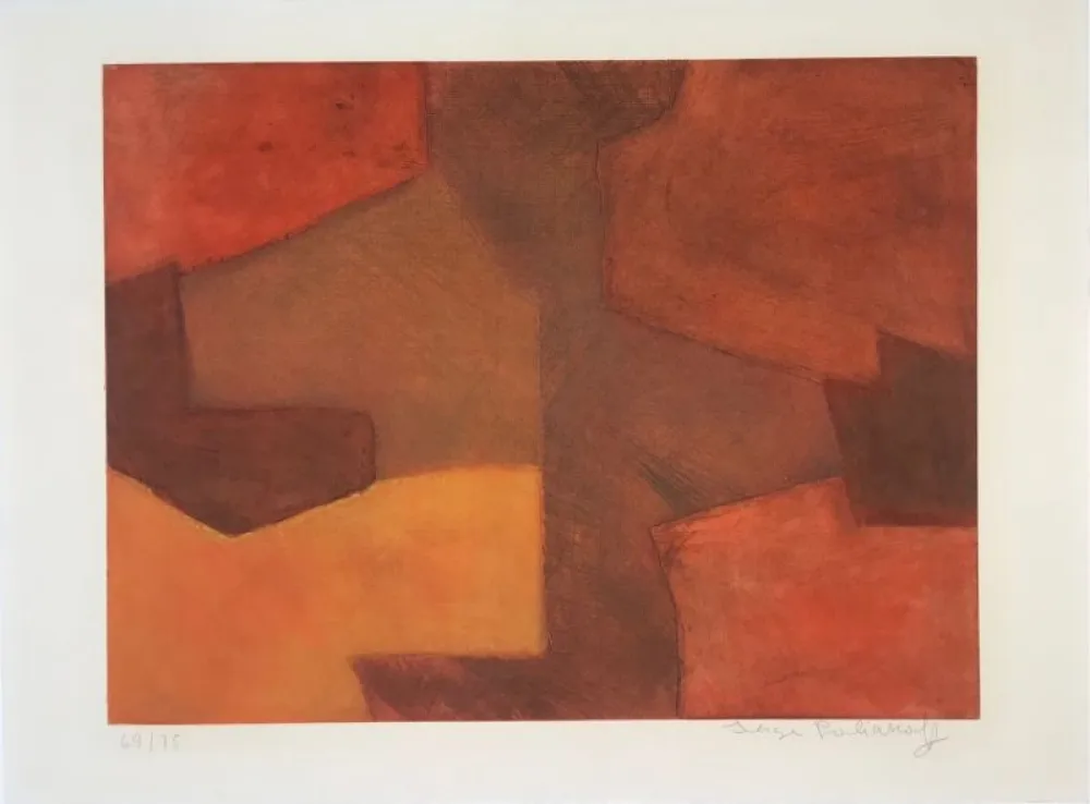 Etching Poliakoff - Composition orange et rouge XXIX 
