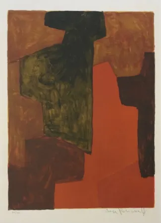 Lithograph Poliakoff - Composition Orange et Verte L43 