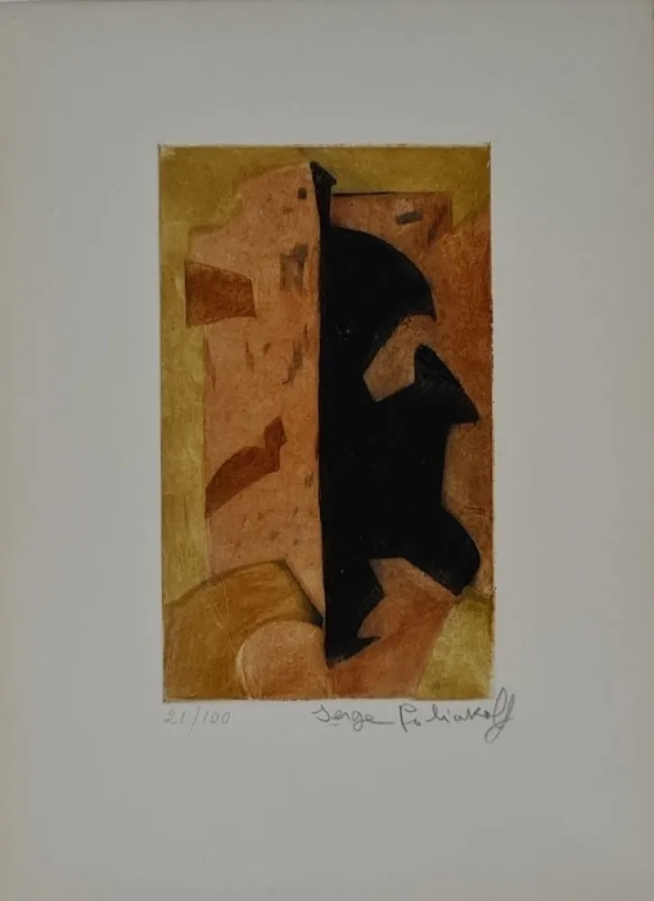 Engraving Poliakoff - Composition orange, rouge et noire I 