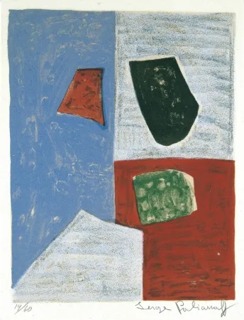 Lithograph Poliakoff - Composition rose, rouge et bleue