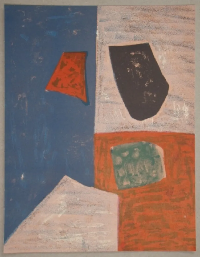 Lithograph Poliakoff - Composition rose, rouge et bleue