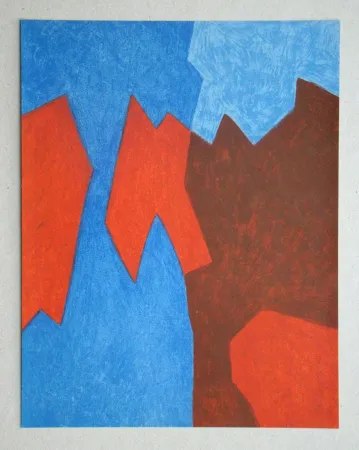 Lithograph Poliakoff - Composition rouge et bleue