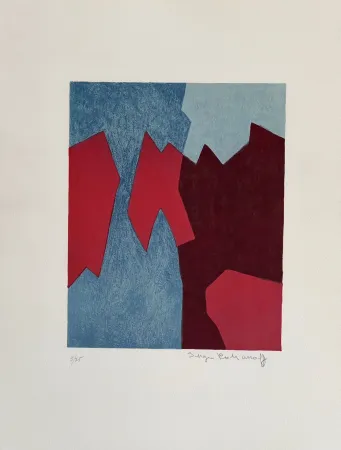 Lithograph Poliakoff - Composition rouge et bleue L68 