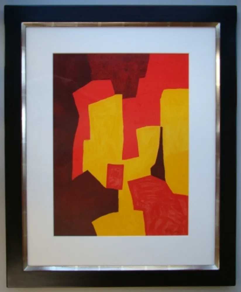 Lithograph Poliakoff - Composition rouge, jaune et brune