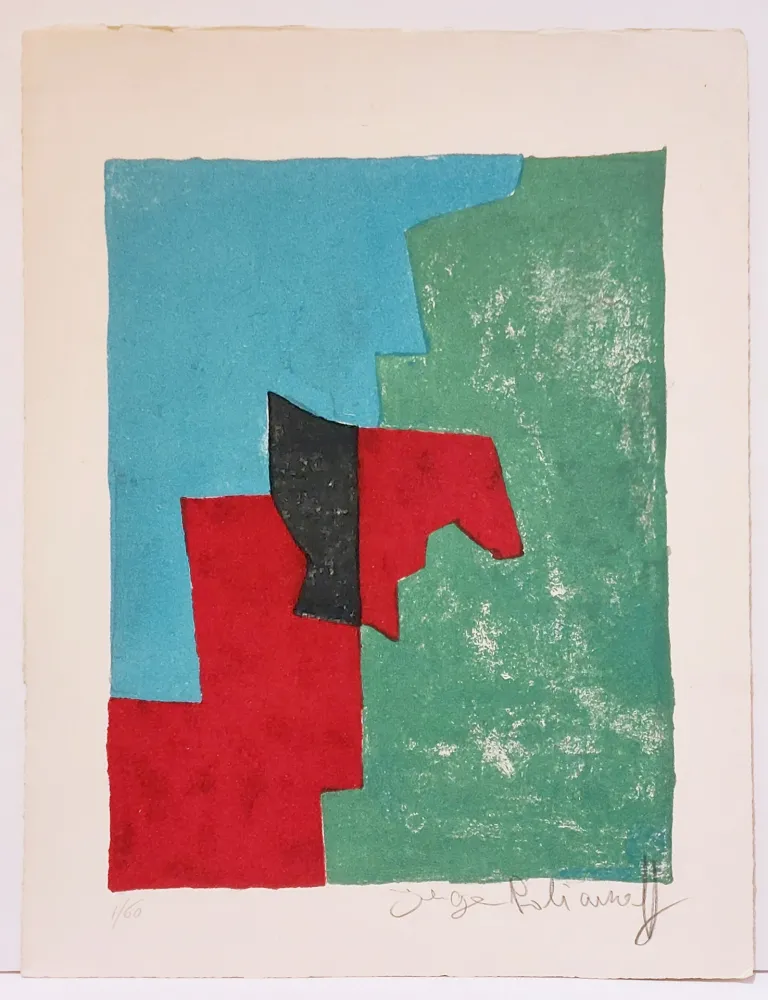 Lithograph Poliakoff - Composition rouge, verte et bleue L32 