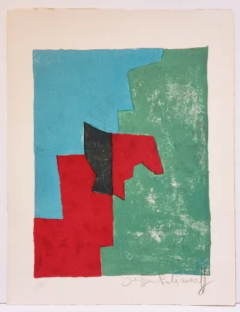 Lithograph Poliakoff - Composition rouge, verte et bleue L32 