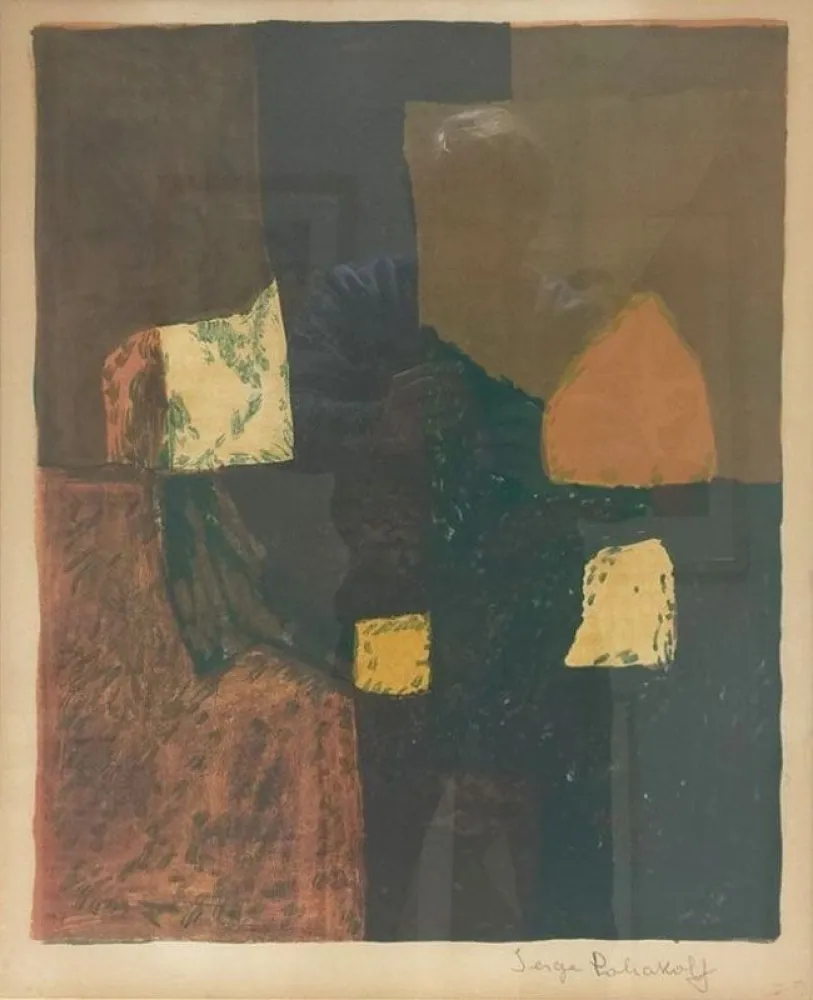 Lithograph Poliakoff - Composition rouge, verte et jaune n°7