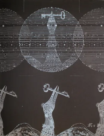 Lithograph Ponç - Vögel und Schlüssel (Birds and Key)