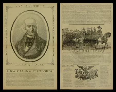 Woodcut Posada - Viva la Republica - Gloria a Hidalgo/Vivan Los Charros