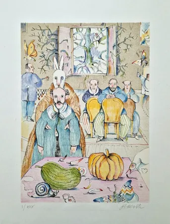 Lithograph Possenti - Interno con zucca