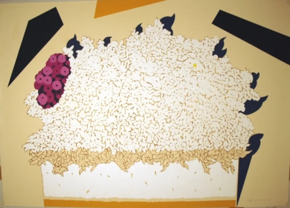 Screenprint Pozzati - Fiori bianchi