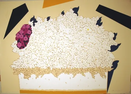 Screenprint Pozzati - Fiori bianchi