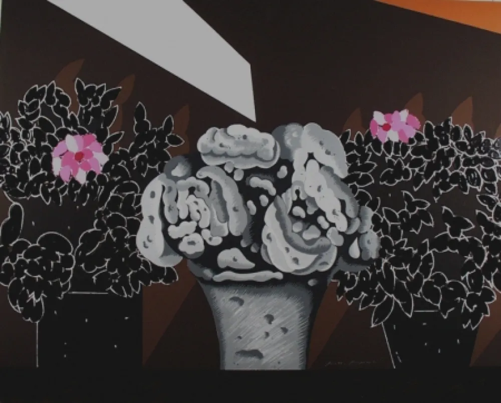 Screenprint Pozzati - Fiori neri