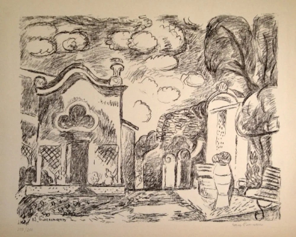 Lithograph Purrmann - Kapelle und Brunnen in Levanto