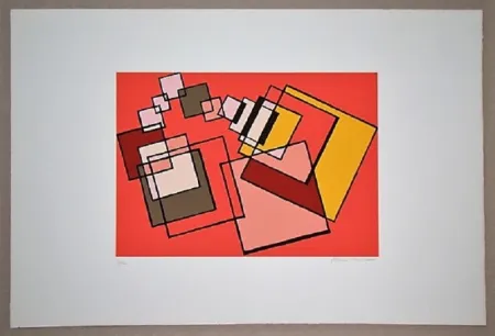 Lithograph Radice - Compositione astratta rosa