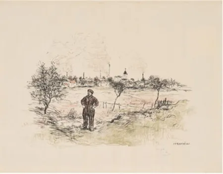 Lithograph Raffaelli - Le terrassier de la plaine Saint-Denis