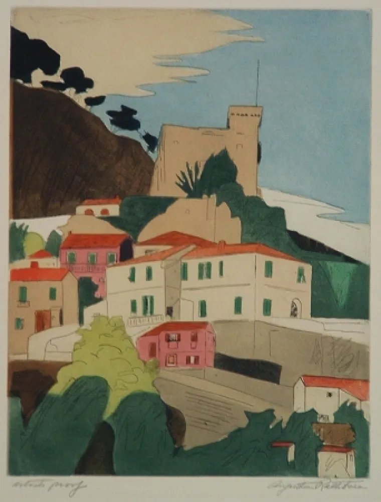 Etching Rathbone - Roquebrune, French Riviera