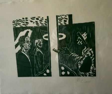 Woodcut Raveel - Voor de groene poort