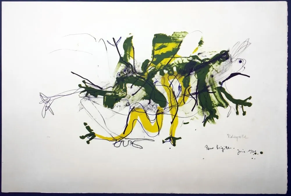 Lithograph Rebeyrolle - GRENOUILLES. Lithographie signéeet dédicacée (1970).