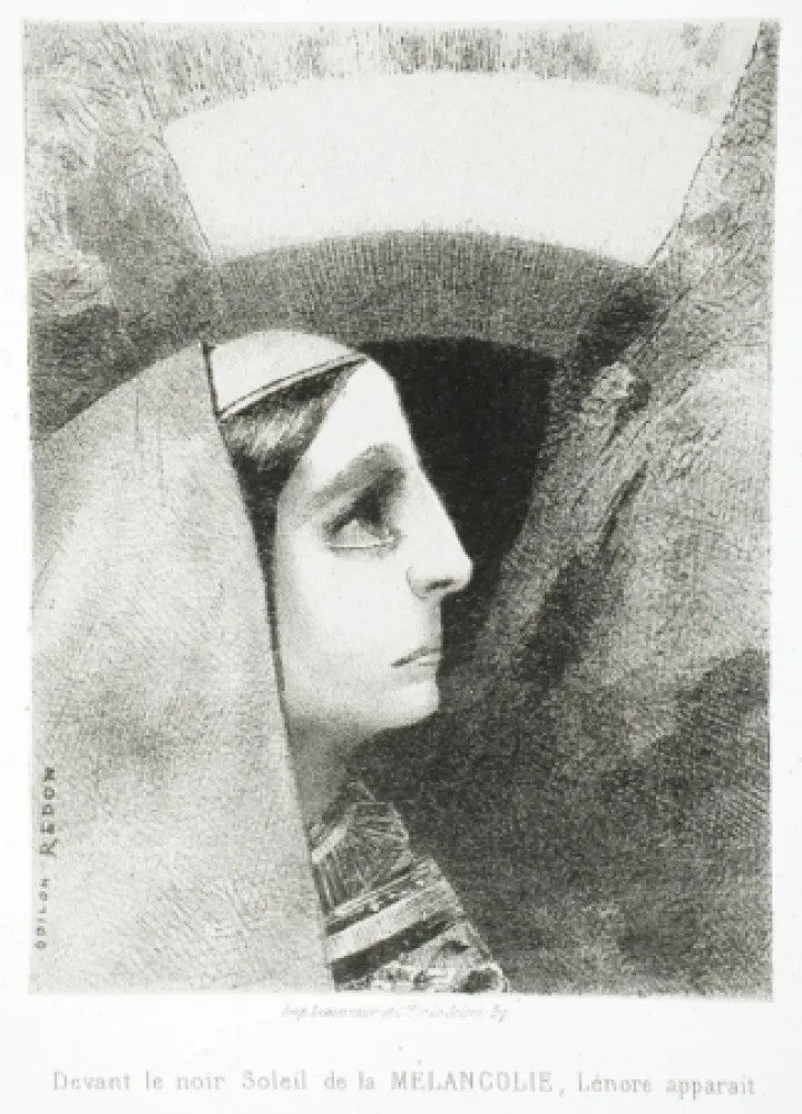 Lithograph Redon - Devant le noir soleil de la Mélancolie, Lénore apparaît