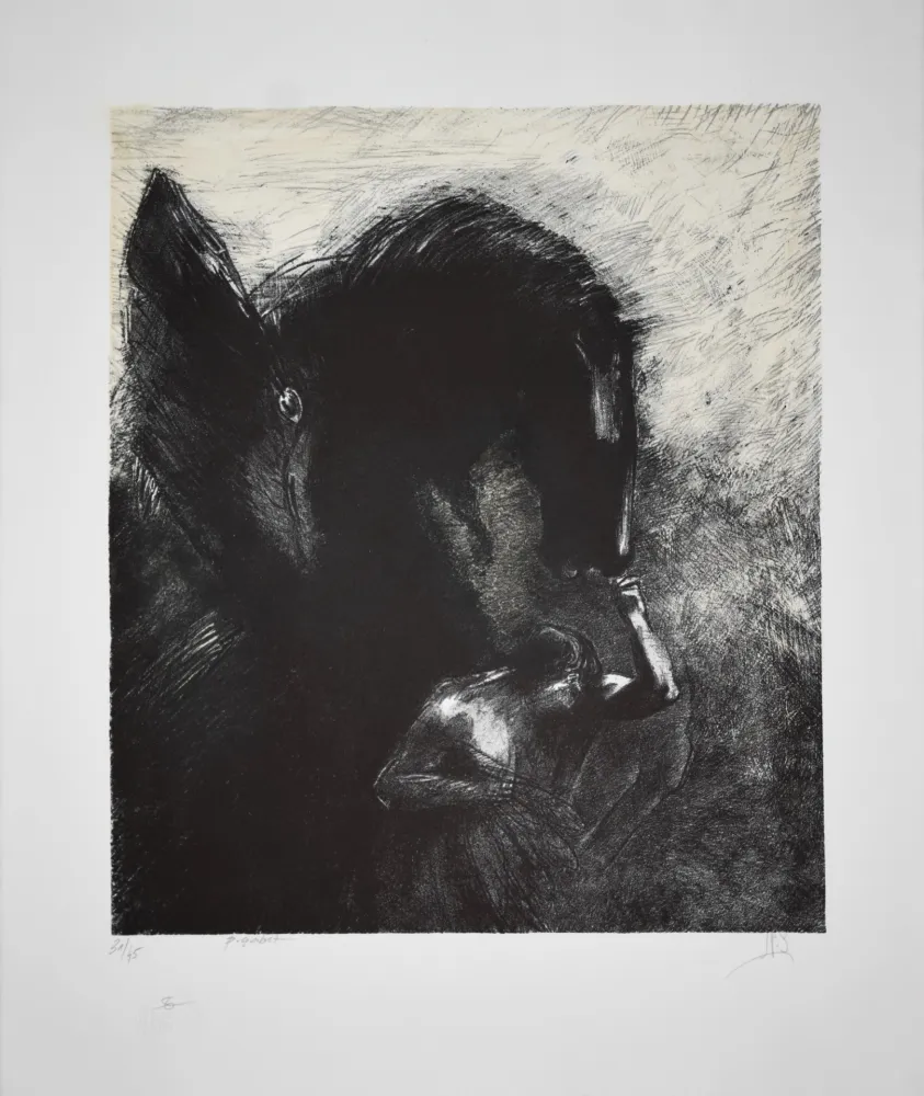 Lithograph Redon - Pégase Captif / Captive Pegasus 1889