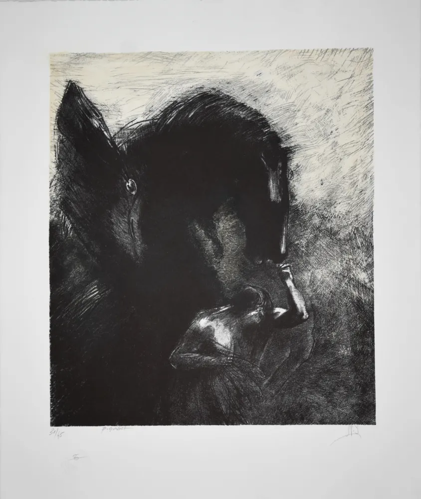 Lithograph Redon - Pégase Captif / Captive Pegasus 1889