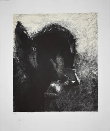 Lithograph Redon - Pégase Captif / Captive Pegasus 1889