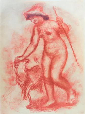 Lithograph Renoir - Shepherdess and Lamb