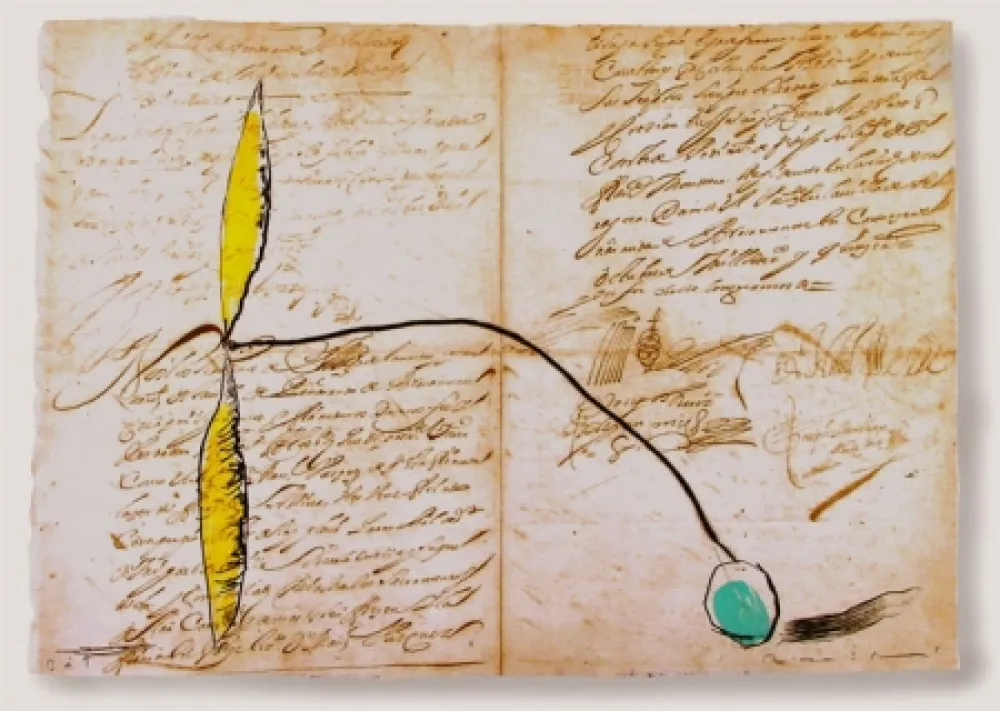 Etching And Aquatint Riera I Arago - Airplane with Yellow Propeller