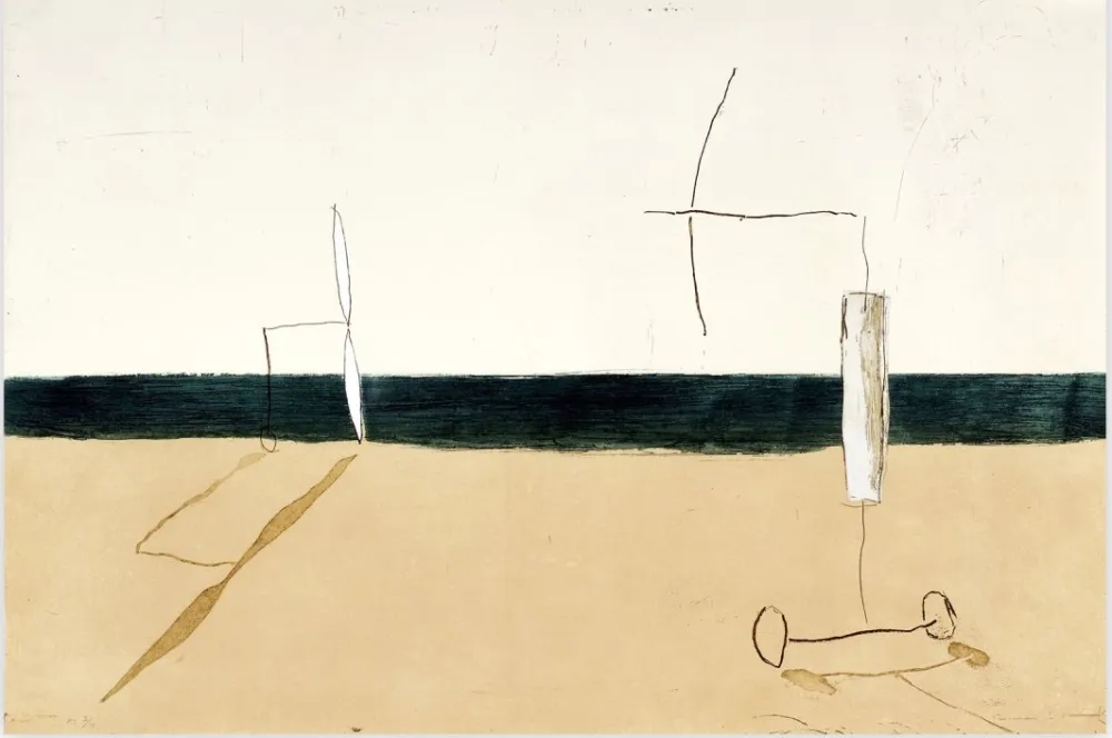 Etching And Aquatint Riera I Aragó - Paisaje con Aviones Blancos