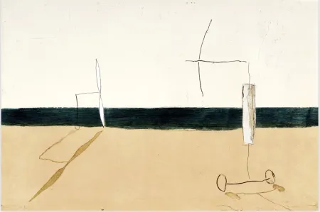 Etching And Aquatint Riera I Aragó - Paisaje con Aviones Blancos