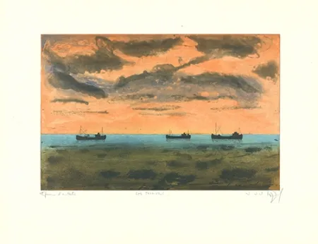 Etching And Aquatint Rigal J.j.j. - Thonniers au large de Rosas