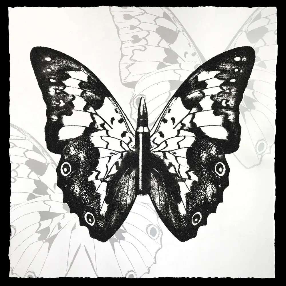 Screenprint Robierb - Black Butterfly on White