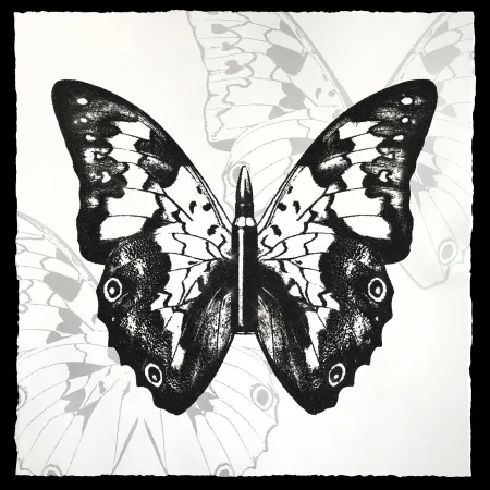 Screenprint Robierb - Black Butterfly on White