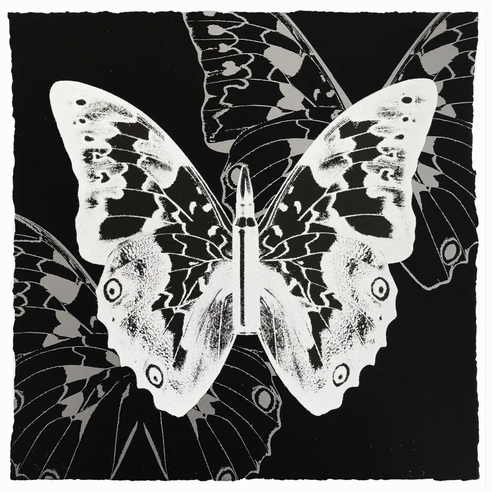 Screenprint Robierb - White Butterfly on Black