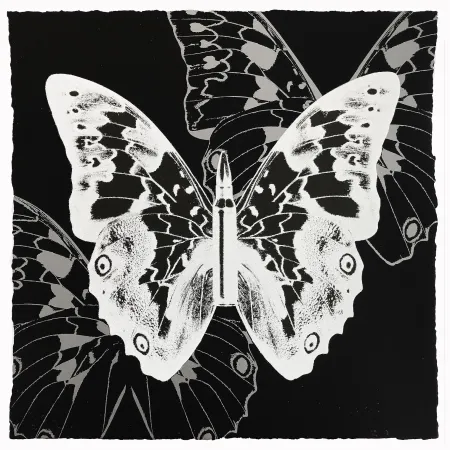 Screenprint Robierb - White Butterfly on Black