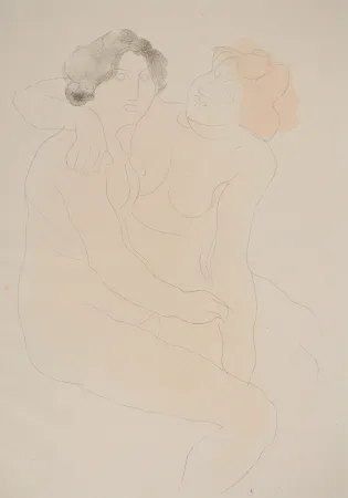 Lithograph Rodin - Les modèles enlacés