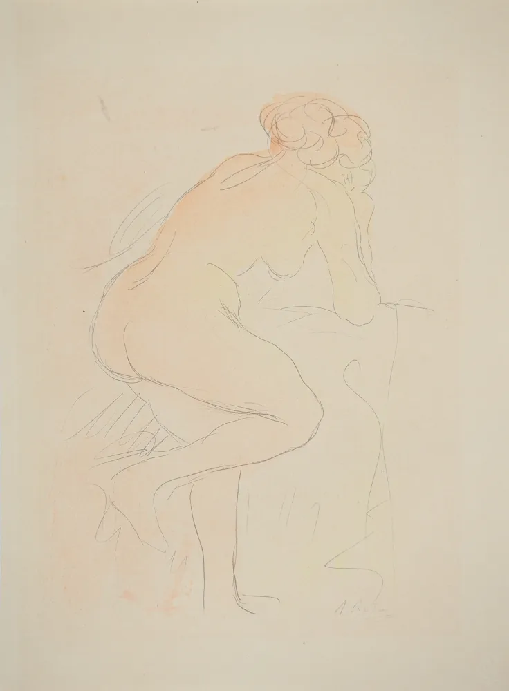 Lithograph Rodin - Nu appuyé sur un fauteuil