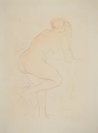 Lithograph Rodin - Nu appuyé sur un fauteuil
