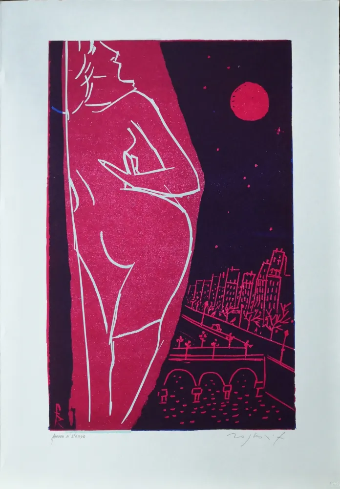Linocut Rognoni - Omaggio a Edith Piaf