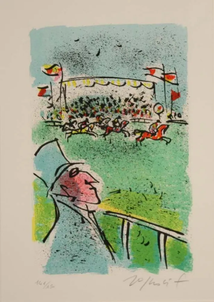 Lithograph Rognoni - SPETTATORE ALL'IPPODROMO