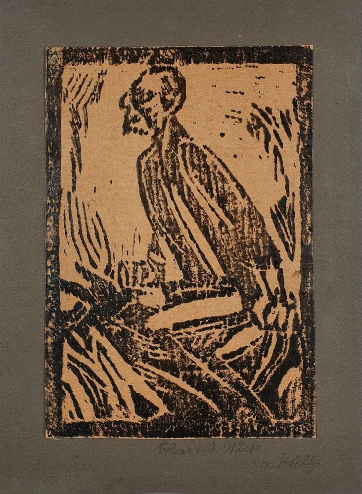 Woodcut Rohlfs - Elias mit dem Raben II (Elias with the Raven)