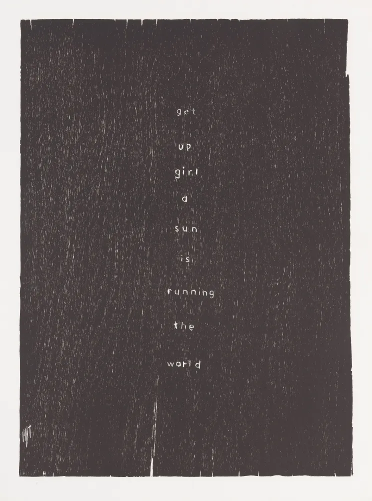 Woodcut Rondinone - Get up girl a sun is running the world