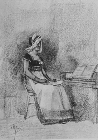 Lithograph Rops - Jeune fille au clavenin