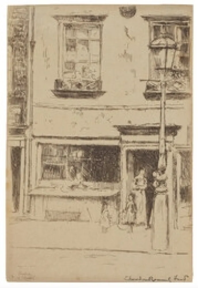Engraving Roussel - The Little Fish Shop, Chelsea Embankment (Maunder's Fish Shop)