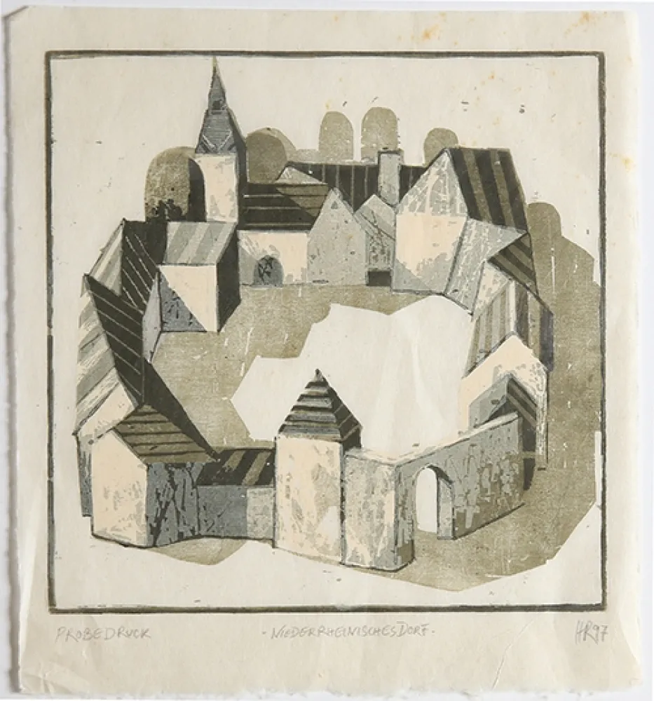 Woodcut Rüngeler - Niederrheinisches Dorf