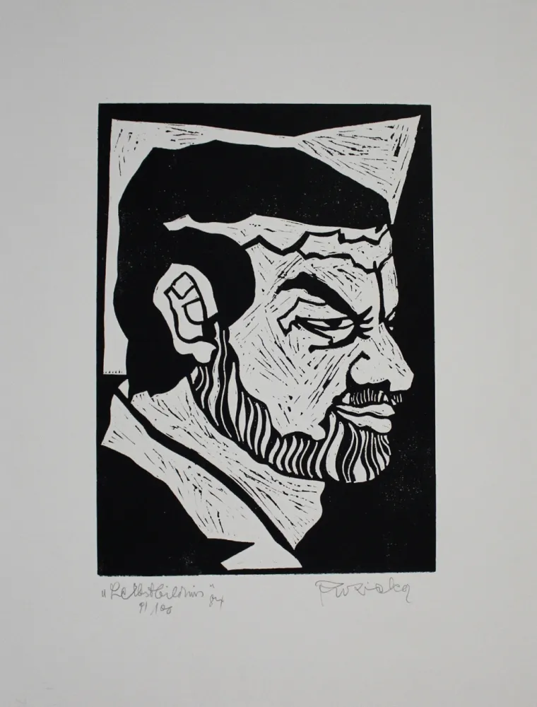 Linocut Ruzicka - Selbstbildnis / Self-Portrait